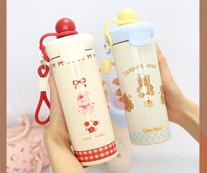600ml <b>Bear</b> Double Drinking Thermos <b>Bottle</b> 316 Stainless Steel Cute Cartoon Insulated Water <b>Bottle</b> With Silicone Lanyard - Product Image 6