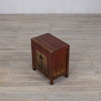 TaiLai Meuble d'appoint rustique de style chinoiserie, table de chevet orchidée peinte à la main effet vieilli, rangement écologique au design antique