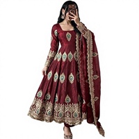Costume Anarkali pour femmes indiennes et pakistanaises, longueur standard, pour occasions spéciales, avec dupatta brodée, séchage rapide, toutes saisons