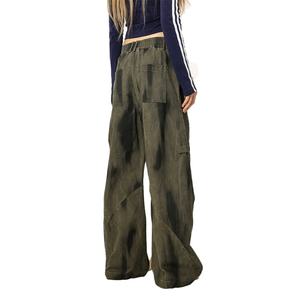 กางเกงขายส่งผ้าฝ้าย 100% ทรงพลีทสำหรับผู้หญิง สไตล์ Dirty Wash Boyfriend ทรงหลวม กางเกงคาร์โก้ผู้หญิง - Product Image 5