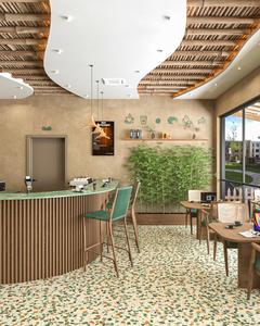 Diseño Interior Personalizado para Cafetería Tropical Estilo Wabi Sabi, Muebles para Barra de Café, Madera Sólida, Terrazo, Microcemento, Equipamiento Completo para Cafetería - Product Image 4