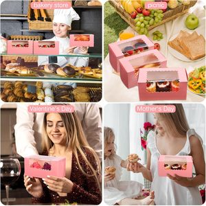 Cajas para Panaderí<span class=keywords><strong>a</strong></span> con Ventana, Cajas para Galletas, Contenedor para Bizcochos de Calabaza, Caja para Donuts, Empaque Seguro para Pasteles y Bizcochos, Color Rosa - Product Image 4