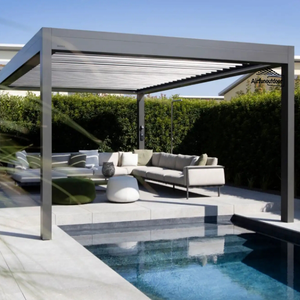 Pérgola <span class=keywords><strong>de</strong></span> techo <span class=keywords><strong>de</strong></span> Louvre motorizada gris ecológica, estilo Pergula <span class=keywords><strong>de</strong></span> 3x3m <span class=keywords><strong>con</strong></span> persianas laterales, fácil montaje para decoraciones <span class=keywords><strong>de</strong></span> jardín, Turquía - Product Image 2