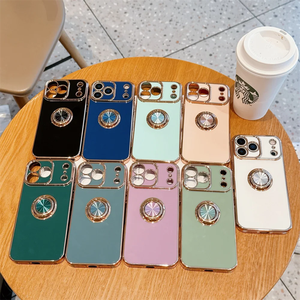 gold <b>plate</b> soft tpu <b>ring</b> holder phone case for iphone 17 16 15 pro max,for iphone 17 phone case with stand - Product Image 2