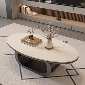 Tavolino <span class=keywords><strong>da</strong></span> Caffè di Lusso in Pietra Sinterizzata Ovale con Struttura in Metallo, Arredamento Moderno Minimalista per Soggiorno, Appartamento e Casa - Product Image 3