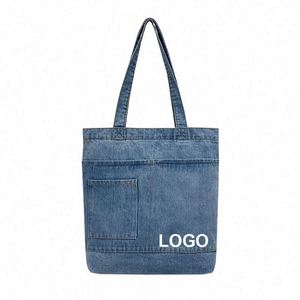 Sac en jean personnalisé avec logo, design simple, sac fourre-tout pour le shopping, sac à main tendance en jean pour femmes - Product Image 1