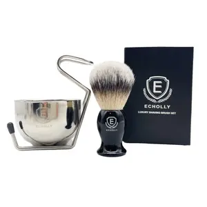 Nuovo arrivo 4 IN 1 Kit di pennelli da barba per uomo Set di sapone per ciotola con supporto per pennelli da barba