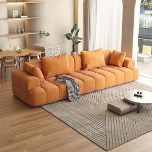 Canapé en tissu de style italien en forme de U, modulaire, avec rembourrage en mousse, meubles de salon, crème et orange, design en velours bicolore - Product Image 2