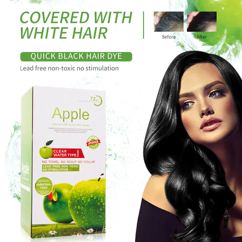 OEM Apple Fruit Black Hair Cream Type Non Allergic Natural Black Hair Dye 100% Cover White And Gray Hair In 5 Minutes