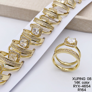 XUPING Jewelry Wholesale 14K Gold Color Plated Iced Out Stone Bridegroom Bridal Fashion Women Men a Pair <strong>Couple</strong> Wedding <strong>Ring</strong> <strong>Set</strong> - Product Image 1