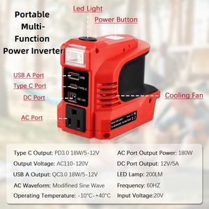 Nuevo Inversor Convertidor, Salida de 180W, Compatible con Baterías de Litio para Herramientas Eléctricas Makita y <span class=keywords><strong>DeWalt</strong></span> de 18V-21V, Salida DC/USB/AC - Product Image 2