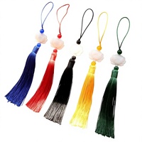 Éventail suspendu en jade blanc double face de 12 cm avec pompon lotus, style chinois vintage, nœuds décoratifs