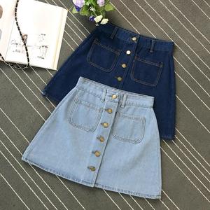 En promotion : <span class=keywords><strong>Mini</strong></span>-<span class=keywords><strong>jupe</strong></span> en jean trapèze pour femme, taille haute, boutonnée, avec poches, style Harajuku, collection été - Product Image 4