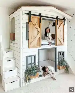 منزل على شكل خشبية منزل اللعب سرير بطابقين سرير علوي