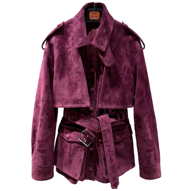 Women's Real Sheep Suede Blazer Jacket Single-Breasted Button Front Silk Lining Windproof Breathable Autumn/Winter Genuine