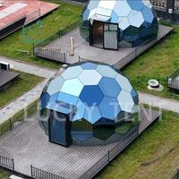 Ford bleu verre dôme hôtel tente hexagonale verre trempé maison Igloo géodésique cadre en aluminium extérieur luxe Resort rond Camping
