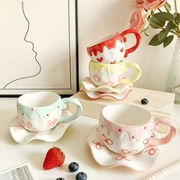Lelyi Creative Relief Ice Cream Hand-painted Bow Flower Ceramic Cup Cute fairy Coffee Cup Set