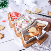 Offres Spéciales Arbre De Noël Forme Plateau Bambou En Bois Collation Plateau Apéritif Avec 3 Plaques en céramique Personnalisé Couleur Irrégulière