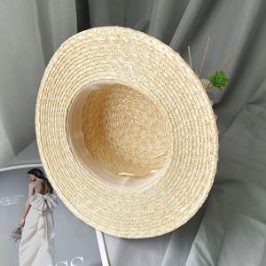 Amader — chapeau de paille de blé pour femme, pare-soleil à la mode, en forme de bateau, perles <span class=keywords><strong>Petra</strong></span> naturelles, nouvelle collection été - Product Image 3