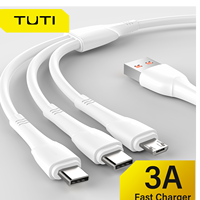 Kabel TUTI Grosir 3 in 1 Micro Lighting Type C 1.2m USB 3A Tembaga Murni Pengisian Cepat untuk Ponsel
