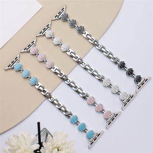 Bracelet de montre en acier inoxydable avec coquille de nacre pour Apple Iwatch ultra 49 46 45 42 40 mm S11, bracelet en métal, chaîne, boucle, bracelet - Product Image 1