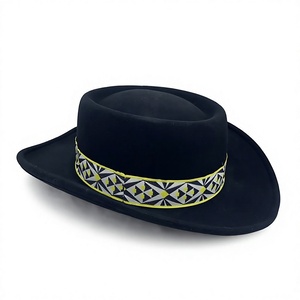 Unisex Black Wool Cowboy <b>Hat</b> Wide Brim Striped Casual Adult Four Seasons Outdoor Fit Sublimation Transfer Print Pattern <b>Band</b> - Product Image 1