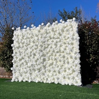 Panel Dinding Bunga Buatan dari Sutra dengan Latar Belakang Bunga Mawar Putih dan Hydrangea untuk Dekorasi Photo Booth Pesta Pernikahan