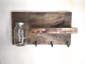 Étagère d'entrée murale <span class=keywords><strong>en</strong></span> <span class=keywords><strong>bois</strong></span> Porte-clés Étagère étagère de salle de bain avec crochets murale <span class=keywords><strong>pour</strong></span> mur - Product Image 4