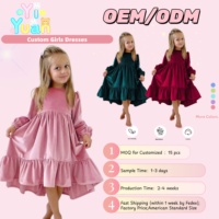 Robe trapèze fluide à manches longues et ourlet à volants en velours uni pour filles, idéale pour le quotidien et les fêtes - Collection Yiwuyiyuan