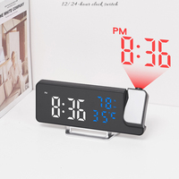Réveil numérique électronique moderne avec projecteur LED, projection miroir, lumière nocturne murale et de plafond, gradation automatique, alimentation USB, couleur