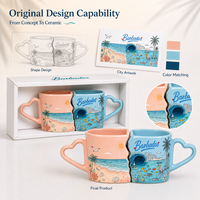 Souvenirs touristiques barbadiens, ensemble de tasses à café en céramique pour couple, forme de cœur, avec boîte, personnalisable, plage, ville, OEM, ODM, vente en gros