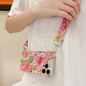 Soporte de teléfono con flores y pintura al óleo con purpurina, funda cruzada con correa para la muñeca para <span class=keywords><strong>Huawei</strong></span> P40 Lite P50 P30 Pro <span class=keywords><strong>Mate</strong></span> 30 40 Honor 50 60 Pro - Product Image 6