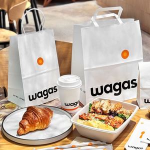 Bolsa de Papel Kraft Blanca con Logotipo de Marca Impreso Personalizado, Bolsa para Café, Comida Ligera, Entrega a Domicilio - Product Image 3