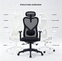 Chaise de bureau ergonomique à dossier haut en maille avec appui-tête réglable, support lombaire et base pivotante pour espace de travail commercial