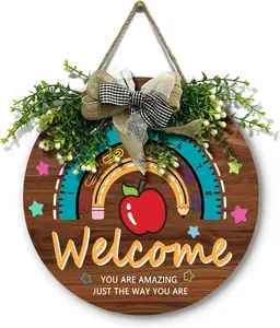 Welcome Door Sign Decoration Wooden Hanging Classroom Wall Decor You Are Amazing Just The Way You Are for School 12 inch