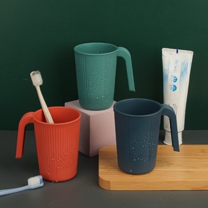Eco-friendly Ribbed Wheat Straw Mouthwash <b>Mug</b> with Handle Reusable Toothbrush Cup for Home Bathroom Hotel Student <b>Couple</b> - Product Image 2