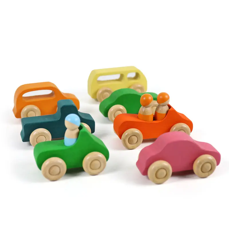 Забавная Фабрика оптовая продажа детских игрушек 2021 автомобиль Радуга строительный блок игрушка злодей красный деревянный строительный блок 7 Буковый деревянный автомобиль