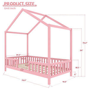 <span class=keywords><strong>Lit</strong></span> double pour tout-petits en forme de maison, <span class=keywords><strong>lit</strong></span> Montessori rose au sol avec baldaquin, adapté pour la chambre d'enfant, la crèche et la salle de jeux - Product Image 2