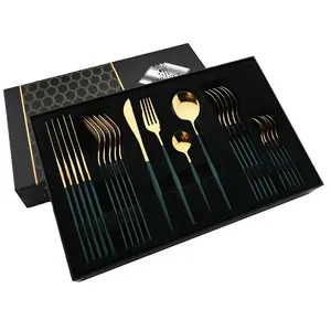 סט כלי שולחן מנירוסטה, סכיני סטייק בסגנון פורטוגל, מזלגות, כפיות, כפיות תה אריזת קופסת מתנה