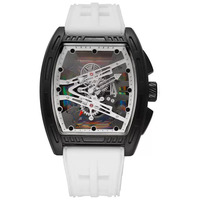Montre Homme Quartz Tonneau Squelette avec Bracelet en Silicone, Cadran Creux, Forme Baril, Montres Quartz OEM en Gros