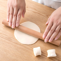 Rouleau à pâtisserie en bois massif naturel, antiadhésif, avec poignée lisse, pour pâte à dumplings et pâtisseries, outils de cuisine et de pâtisserie