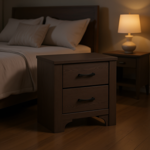 Table de chevet moderne en bois à 2 tiroirs, mobilier de chambre contemporain, design éco-responsable - Product Image 2