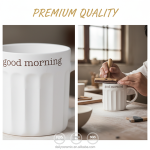 Ensemble de tasses à <span class=keywords><strong>café</strong></span> en céramique blanche avec logo personnalisé, 12 oz, tasses à thé en grès cannelées avec texte motivant, <span class=keywords><strong>bonjour</strong></span>, bon <span class=keywords><strong>matin</strong></span>, lève-toi et brille - Product Image 5