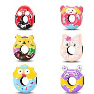 Venta al por mayor transfronteriza de gran demanda: <span class=keywords><strong>Serie</strong></span> de donuts de dibujos animados conectados, Plata 925, Bañado en plata, Cuentas DIY con efecto de aceite, Nuevo modelo W-PAC744 - Product Image 1