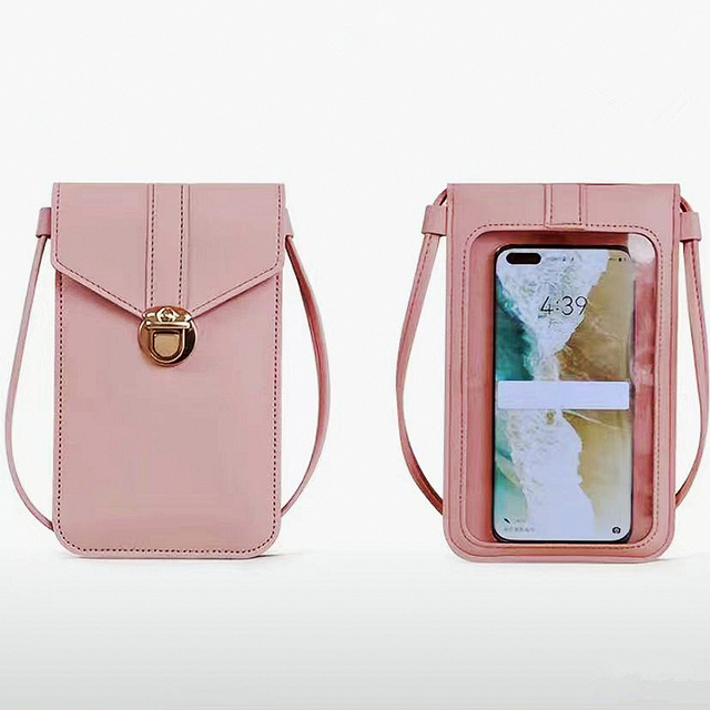 Hot Ladies Fashionable PU Leather Smartphone Wallet Touch Screen Cell Phone Purse with Shoulder Strap Mobile Phone Bag for Women