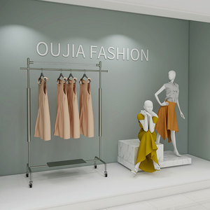 Soporte de exhibición de ropa verde Retro <span class=keywords><strong>real</strong></span>, estante de exhibición de Metal de bronce con luz Led con ruedas para decoración de tienda de ropa - Product Image 3