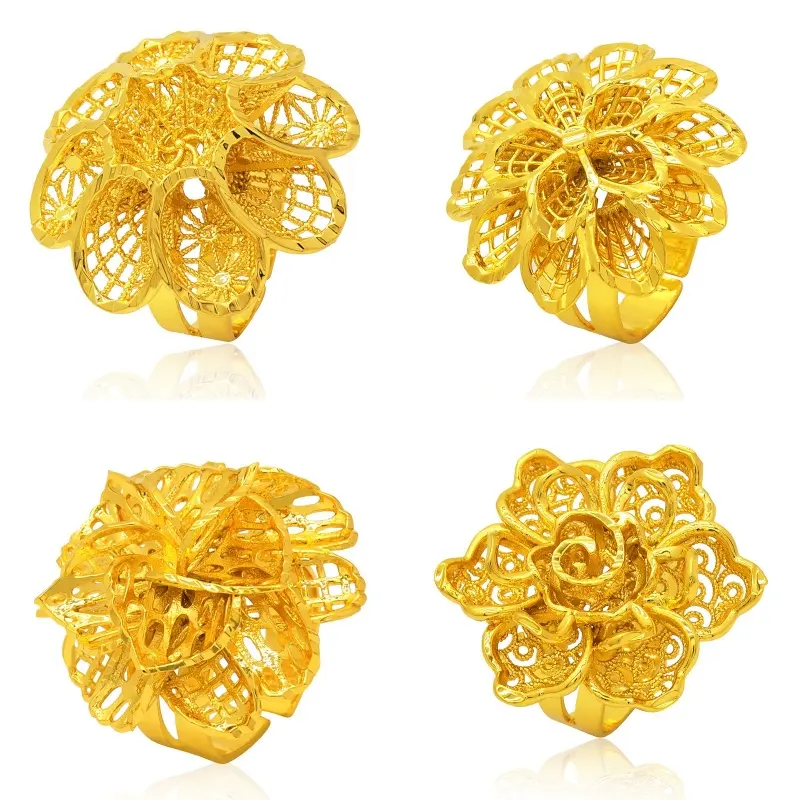 Dubai Ethiopia Gouden Kleur Sieraden 24K Ringen Voor Vrouwen Geometrische Vinger Ring Bijoux Vrouwelijke Bruiloftsfeest Geschenken