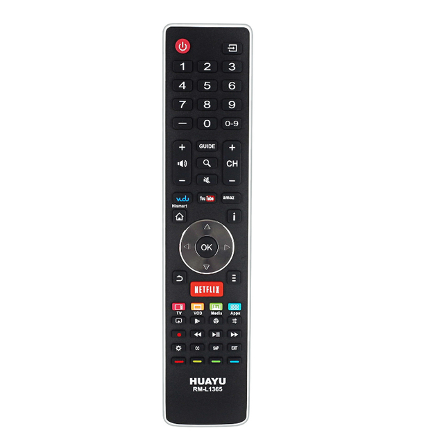 HUAYU RM-L1365 Fixed Code Universal TV Remote with 54 Buttons and 2 AAA Batteries for Hisense LCD LED Smart TVs