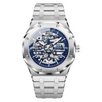 Montre Binbang pour homme, entièrement automatique, mécanique, tourbillon, squelette, acier inoxydable, résistante à l'eau 30M, design ajouré