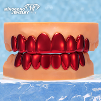 Grillz personnalisés en argent sterling rouge, style hip-hop, accessoires dentaires tendance pour hommes et femmes – Vente chaude